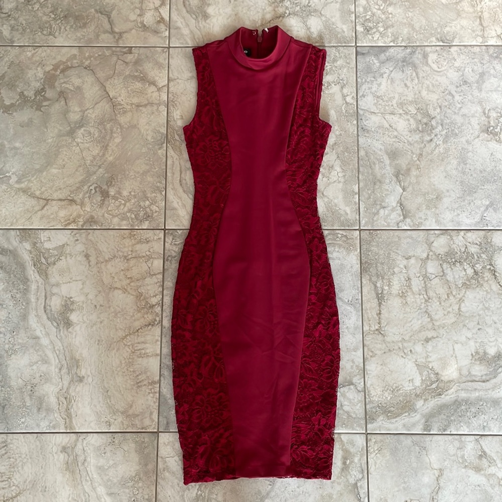Bebe Red Body Contouring Holiday Dress in XS